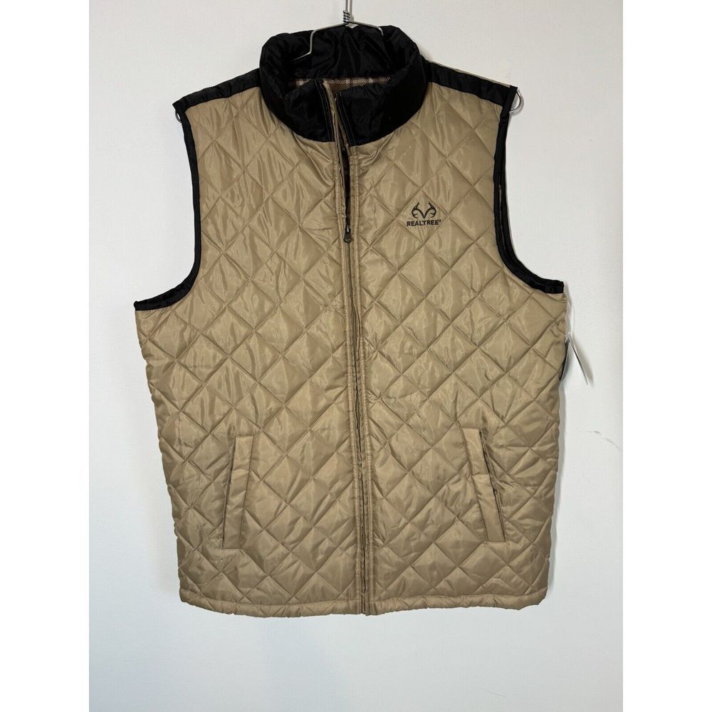 Realtree Men's Tan Quilted Puffer Vest Full Zip Lightweight Packable Size XL